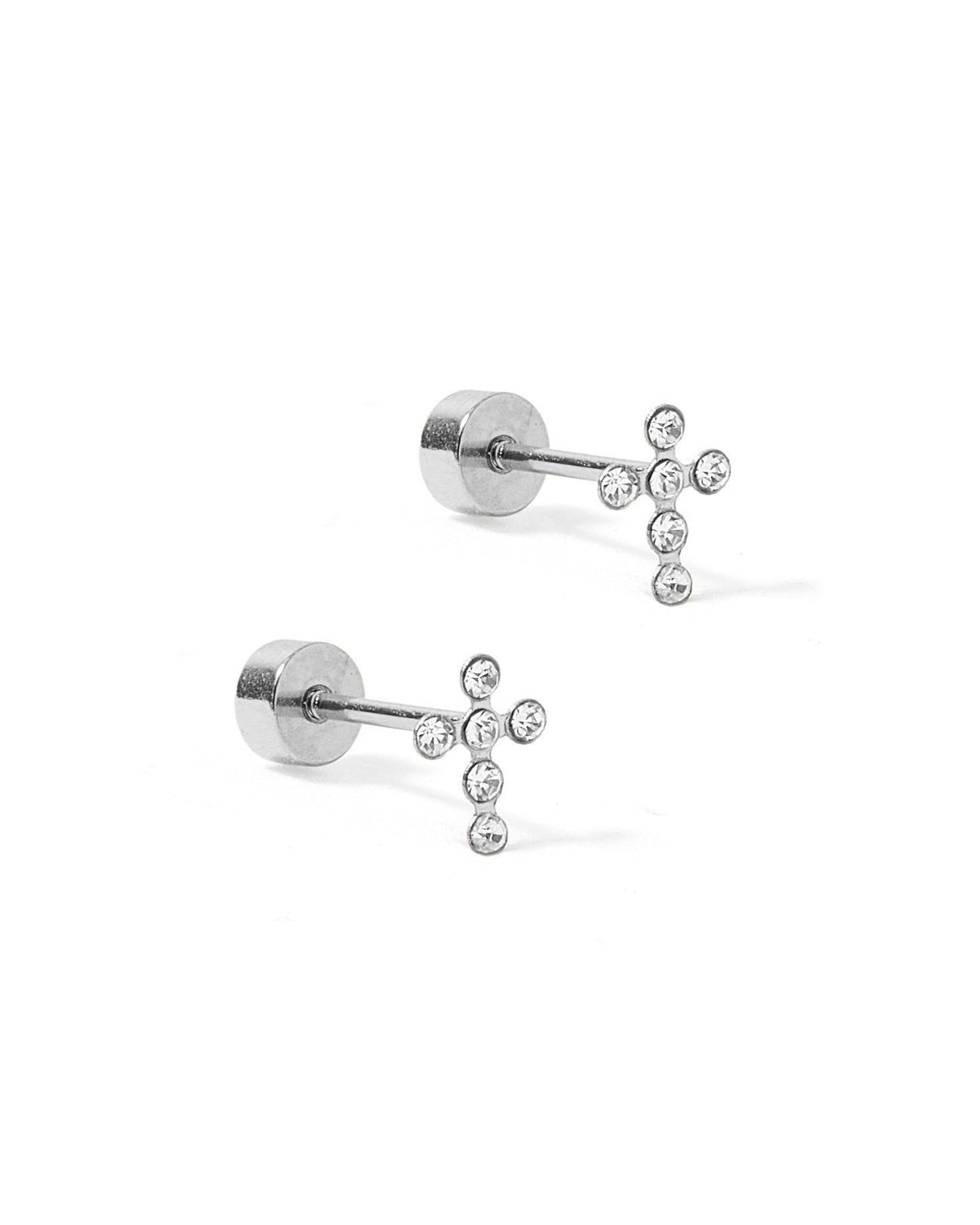 CZ Cross Silver Tone Stud - LINNY CO WholesaleMetals