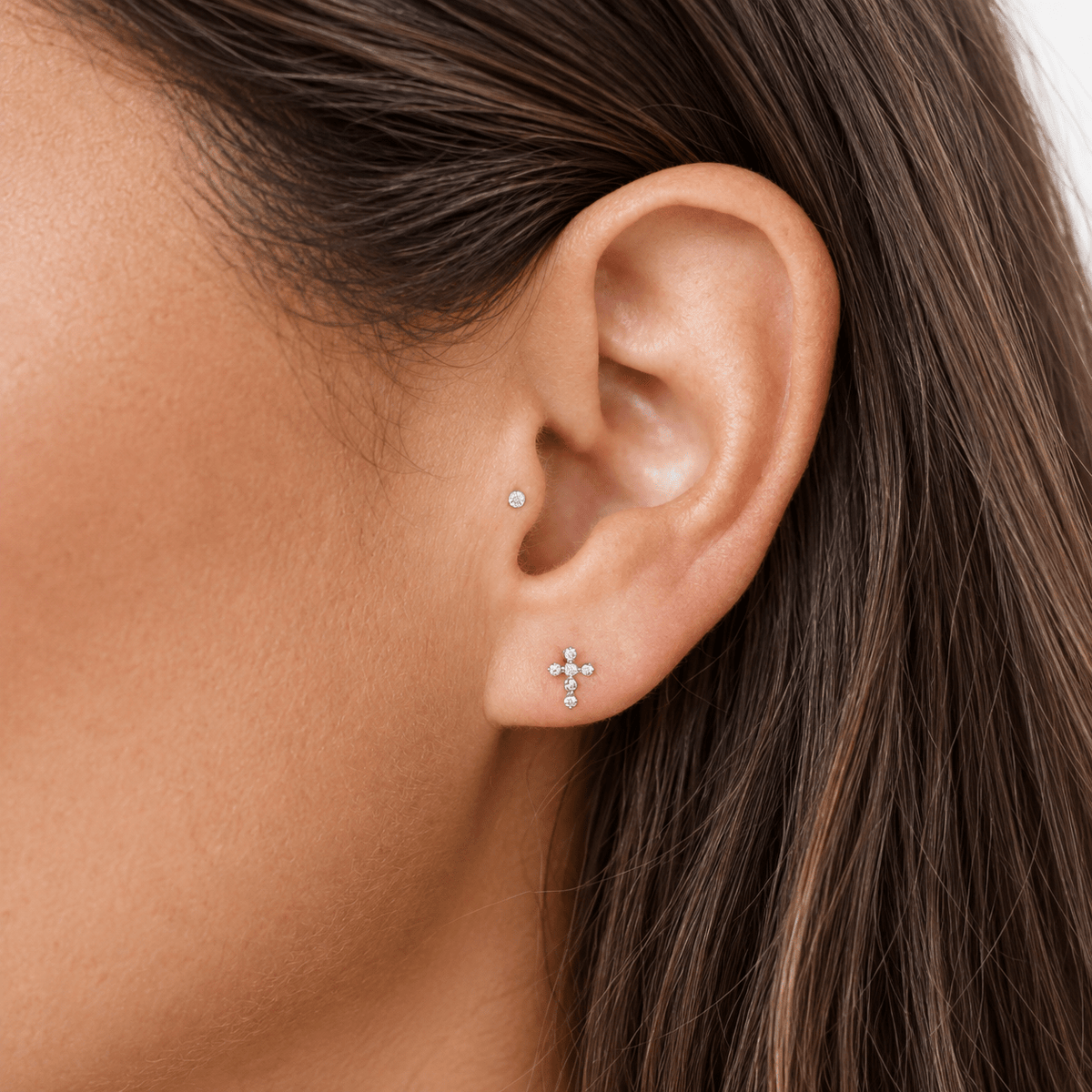 CZ Cross Silver Tone Stud - LINNY CO WholesaleMetals